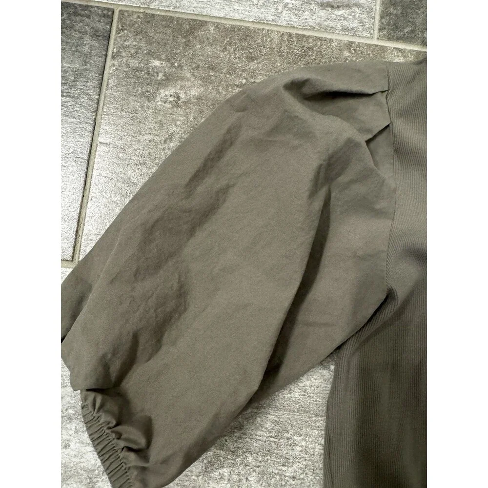 Madewell Women's, Army Green, Size Small Ribbed Shirt With Puff Sleeves, EUC